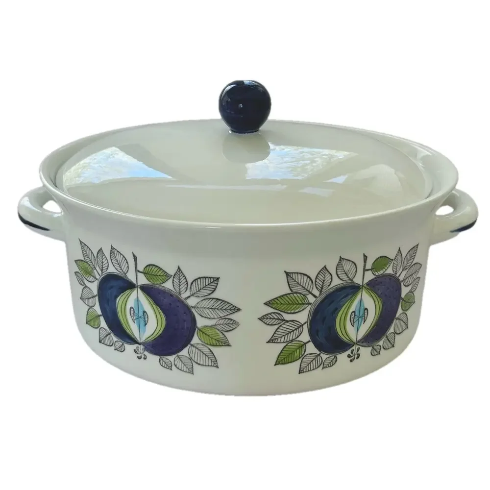 Vintage Rörstrand Eden Tureen Bowl Ovenware W/ Lid Apple Design Sweden